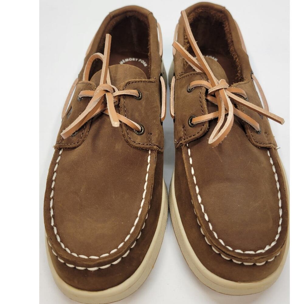Sperry Brown Leather Kids Boat Shoes with Tan Laces